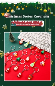 Christmas keychain set with Santa, reindeer and tree charms in festive colors
