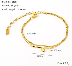 Detail specifications of 18K gold plated stainless steel layered anklet with heart charm
