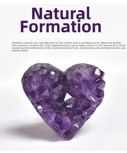 Detailed view of heart-shaped amethyst geode with deep purple natural crystals