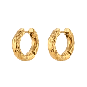 Modern 18K gold plated stainless steel hoop earrings with irregular hammered texture