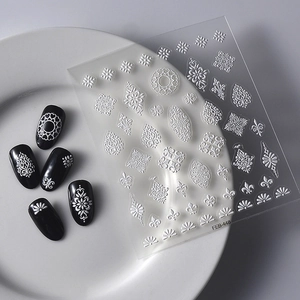 5D white embossed nail art stickers with baroque floral and noble totem patterns