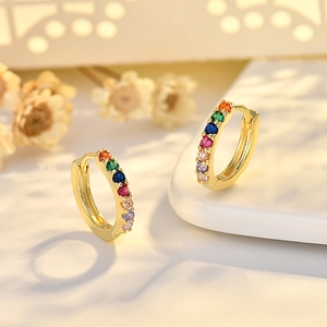 Elegant s925 silver rose gold hoop earrings with multi-colored cubic zirconia stones