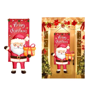 Christmas door banner featuring cartoon Santa Claus with Merry Christmas text for home decor
