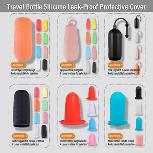 Leak-proof silicone travel bottle sleeves in various colors and designs for toiletries