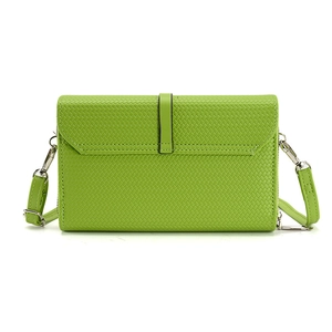 Fashionable green woven PU leather crossbody bag with envelope flap and silver hardware