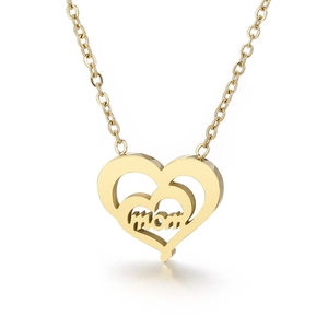 Stainless Steel Gold Heart Necklace With Mom Letter Double Heart Pendant Mother's Day Gift For Women Elegant Jewelry