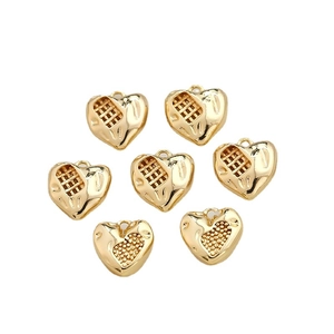 Set of 7 gold heart pendants with grid and grain textures for DIY jewelry making