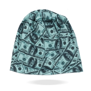 Mint green slouchy beanie with stylish 100 dollar bill print in streetwear style
