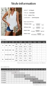 Size guide table for V-neck casual top with measurements in CM and INCH for S to XL