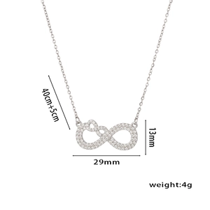 Silver infinity necklace with cubic zirconia pendant, 45cm chain, elegant gift for women