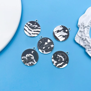 Set of black and white enamel mountain and wave landscape charms for DIY jewelry making