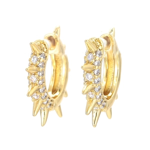 Punk Spike Hoop Earrings Copper With Cubic Zirconia Rivet Huggie Hip Hop Retro Jewelry For Men Women