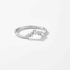 Minimalist S925 sterling silver V-shape wave ring with colorful opal and zircon stones