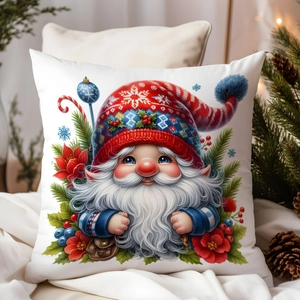 Winter Christmas gnome pillowcase with hand-painted watercolor elf and pine decoration