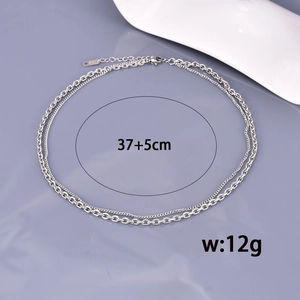 Double-layered stainless steel necklace in silver finish with K18 tag and 37+5cm chain
