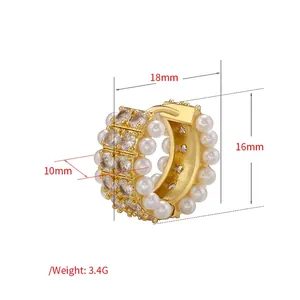 18K gold plated C-shaped pearl earrings with double row micro-set zircon accents