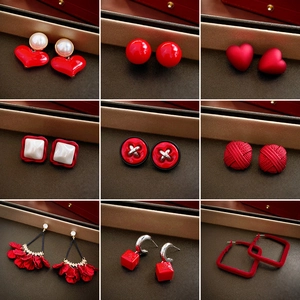 Red Heart Flower Dangle Earrings With 925 Sterling Silver Earring Post Alloy Resin Artificial Pearl Vintage Chic Style For Women