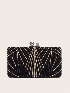 Evening Clutch Bag Rhinestone Beaded Geometric Pattern Formal Party Purse With Detachable Chain Strap For Women Elegant