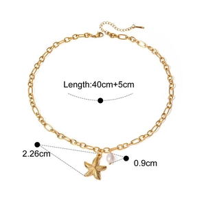 Collar dorado con colgante de estrella de mar y perla, longitud 40 cm más 5 cm