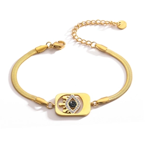 Gold plated stainless steel snake chain bracelet with evil eye zircon pendant
