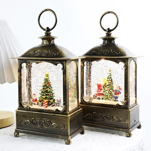 Christmas Snow Globe Water Lantern Bronzed Retro Style LED Light Holiday Decorative Lamp Ornament For Desktop Hanging