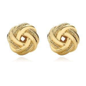 Fashionable 18K gold-plated flower knot earrings with mixed smooth and textured finish