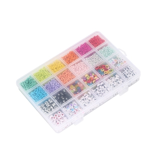 DIY jewelry kit with 24-compartment storage box filled with colorful beads and letter charms