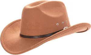 Detail view of western cowboy hat with leather band and metal ventilation eyelets