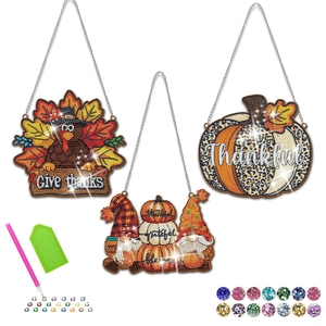 Set portachiavi pittura diamante fai da te del Ringraziamento con tacchino e zucca
