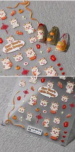 Detailed 3D embossed dragon nail art stickers with gold foil and New Year motifs