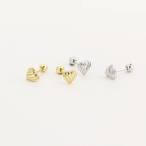Textured S925 silver heart stud earrings with screw back in gold and silver finish