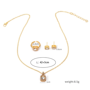 Detailed size specifications for gold plated zircon jewelry set with measurement guides