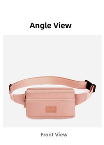 Detailed view of pink waterproof oxford waist bag featuring double zippers and buckle strap