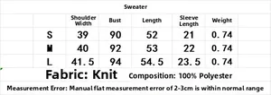 Size chart for sweet style knit sweater coat showing measurements in centimeters
