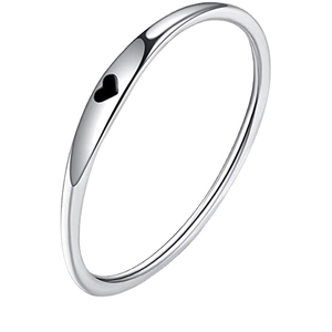 Minimalist stainless steel ring with black heart drip oil detail on silver band