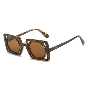 Chic tortoiseshell square sunglasses with hollow geometric frames and brown lenses