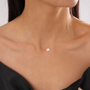 Minimalist Invisible Fishing Line Necklace With Round Zircon Copper Solitaire Pendant Floating Effect For Women Elegant