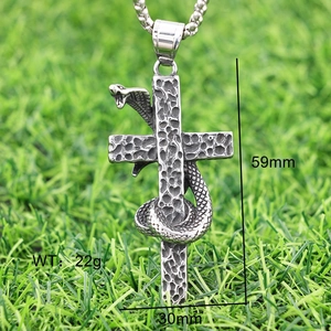 Detailed view of silver cobra snake cross pendant with size measurements 59mm and 30mm