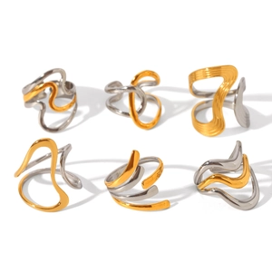 Modern two-tone stainless steel rings with minimalist geometric wave designs