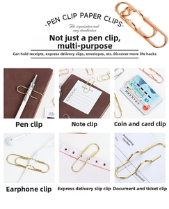 Macro shot of heart-shaped metal pen clips in gold and rose gold for notebooks