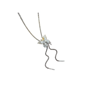 Elegant butterfly pendant necklace with gold and silver dual-tone metal bolo style chain