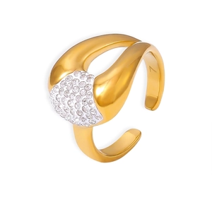 Irregular Geometric Open Ring Titanium Steel 18K Gold Plated Inlaid Rhinestone Minimalist Fashion Finger Ring For Women