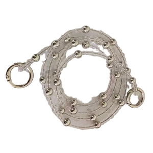 Silver bead and transparent crystal chain strap with metal ring clasps for bags