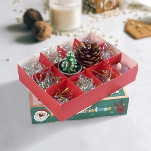 Christmas 12-grid DIY advent calendar blind box with festive pine cones and red dividers
