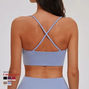 Cross-back sportbeha met hoge elasticiteit en brede zoom in lichtblauwe sportstof