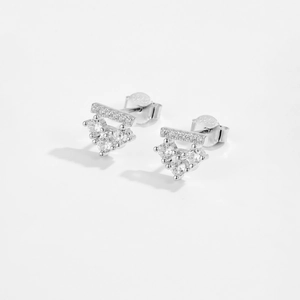 Detailed macro view of S925 sterling silver earrings with sparkling cubic zirconia accents