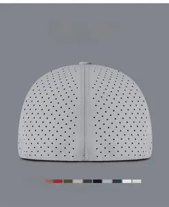 Detail of laser perforated grey hip hop cap with breathable holes and multiple color options