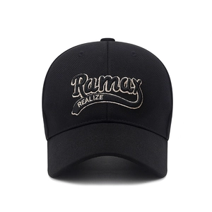 Classic black baseball cap with 3D Ramay embroidery on a crisp white background