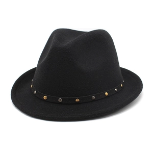 Classic black wool fedora hat for women with gold and silver metal studded band decoration