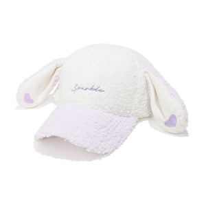 Detail of bunny ear baseball cap with Sparkle embroidery and fuzzy sherpa texture